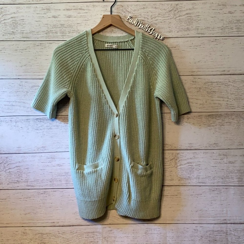 Old Navy Seafoam Green Short Sleeve Chunky Grandpa Sweater